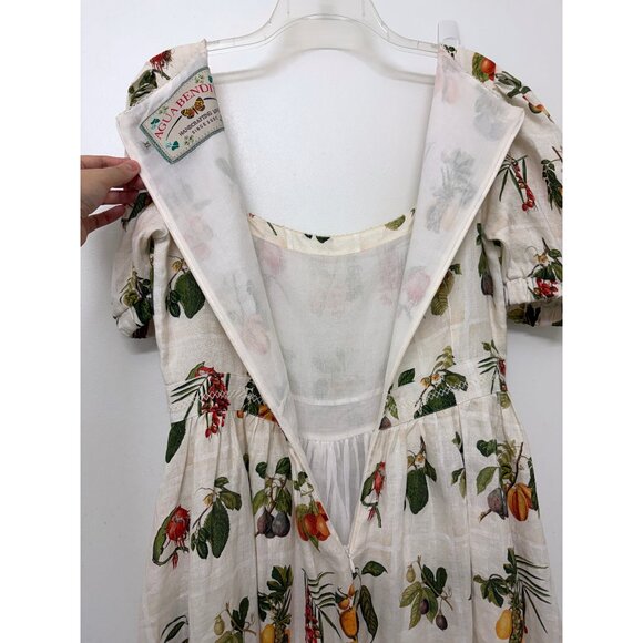 Agua Bendita Pomelo Frutas Mini Dress Linen White Fruit Floral Print XL - Picture 13 of 16